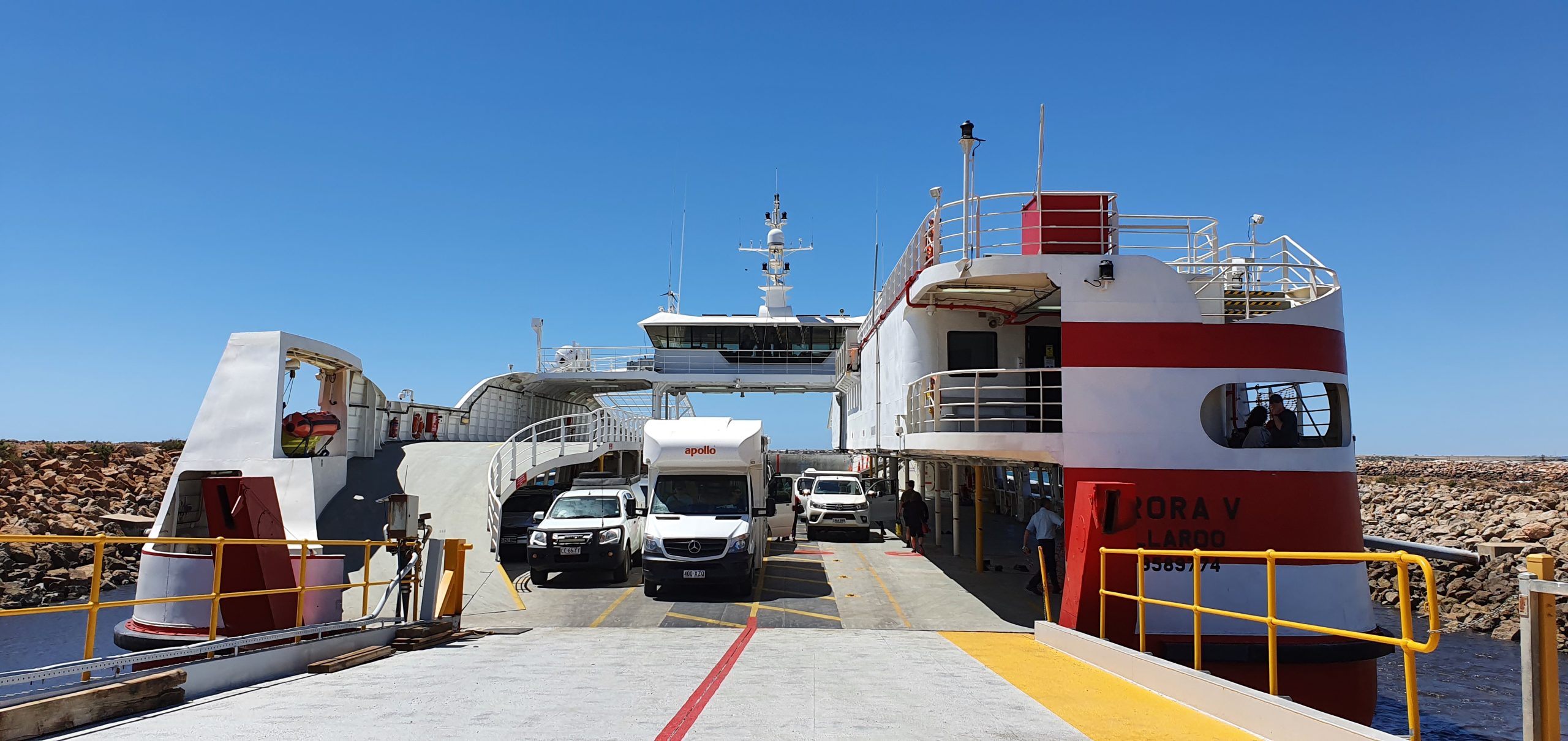 Various vehicle types disembarking the ferry